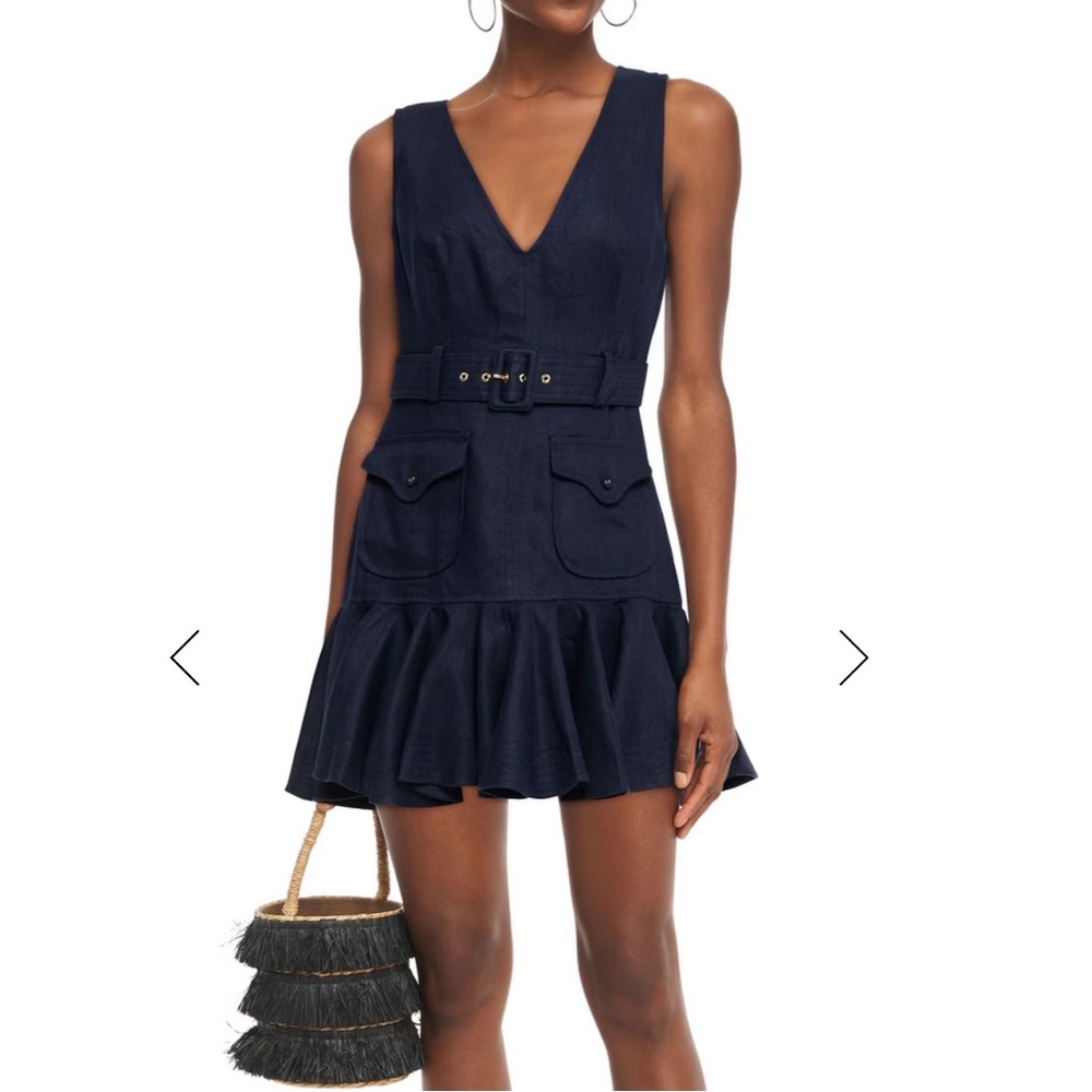 ZIMMERMANN Glassy Safari Belted Fluted Linen Mini Dress